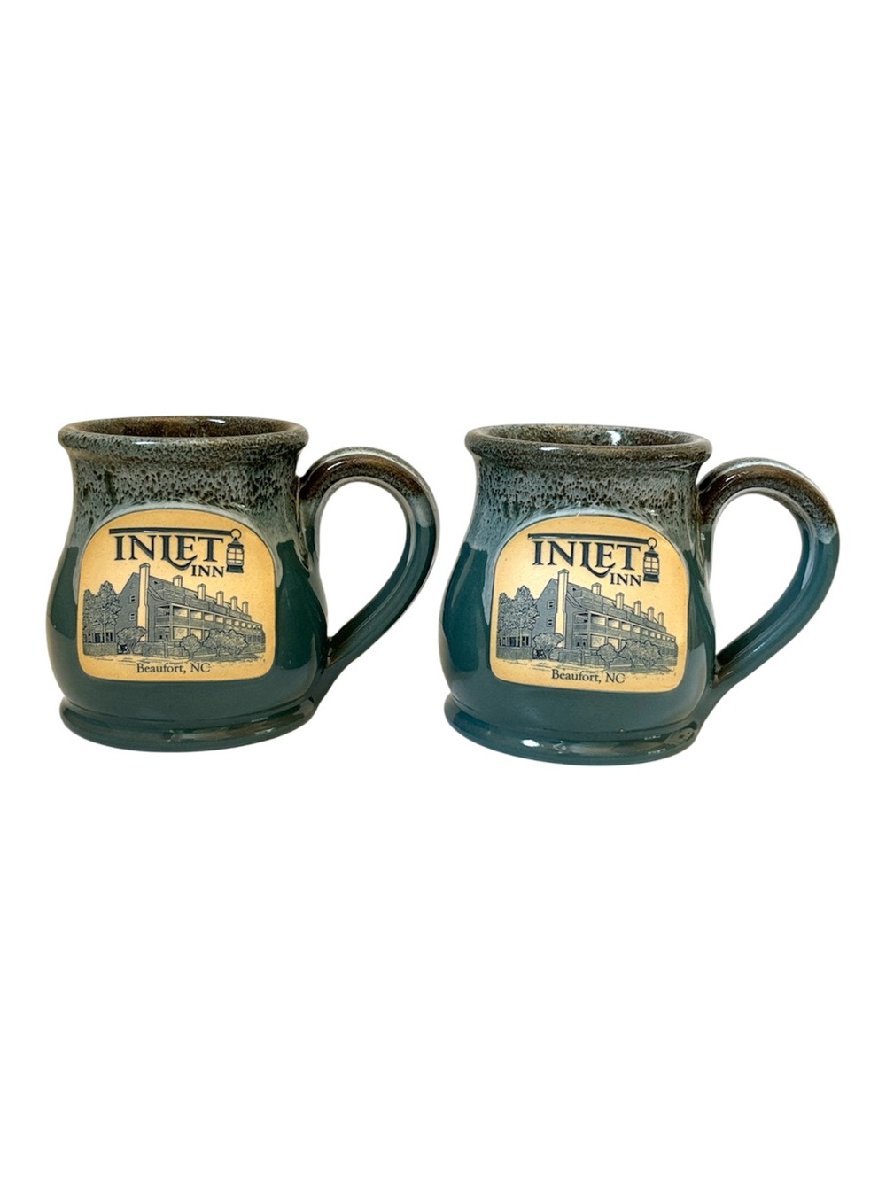 Inlet Inn Beaufort, NC coffee mugs. Handmade by Deneen Pottery. Set of 2